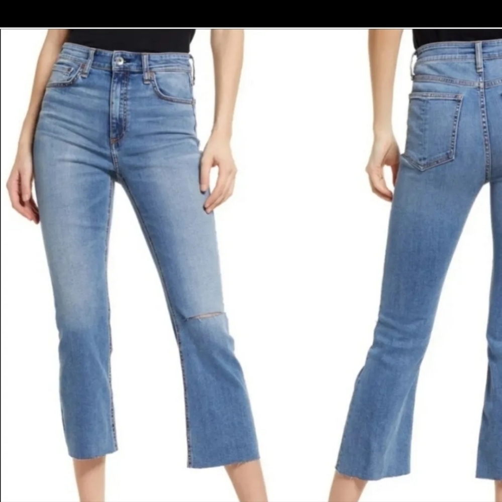 Rag & Bone Jeans Nina High Rise Ankle Flare Dakota Blue Stretch Raw Hem Size 26